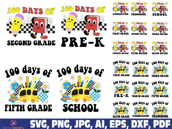 Retro Vintage 100 Days of School Graphics for Crafts and Commercial Projects